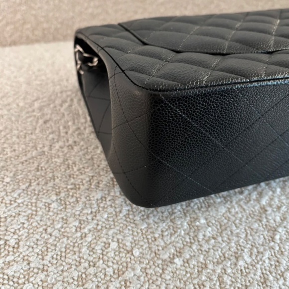 Authentic Chanel Classic Flap Jumbo Black Caviar SilverTone Hardware - Picture 7 of 15